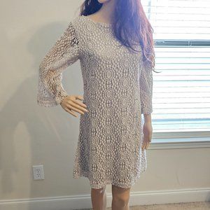 Sharagano ~ Size 4 ~ Beige Dress with Lace Overlay